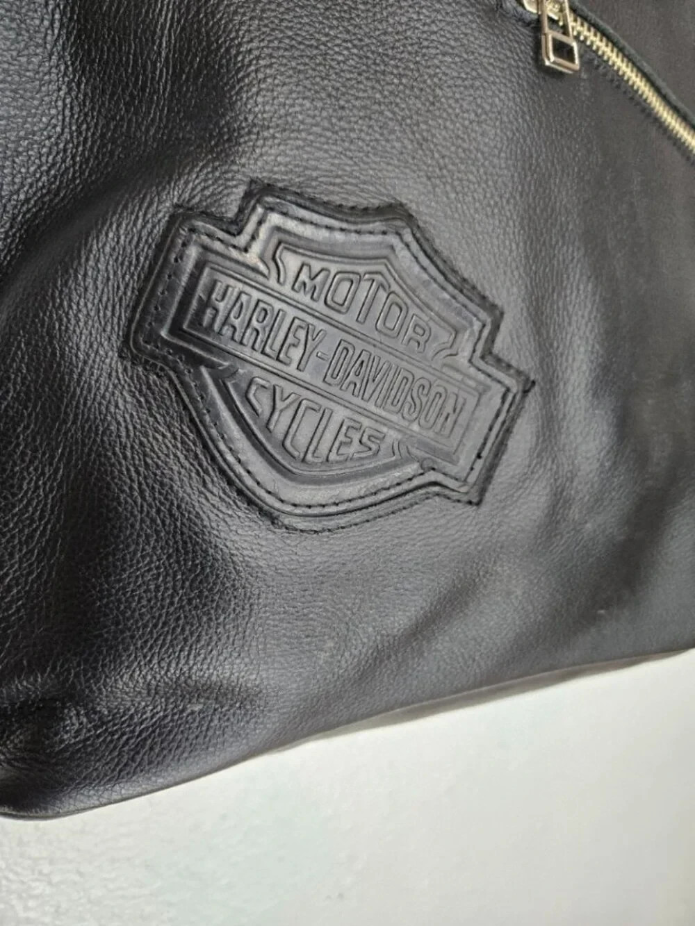 Vintage Harley Davidson Black Logo Pebble Leather Shoulder Bag Purse Tote Snaps