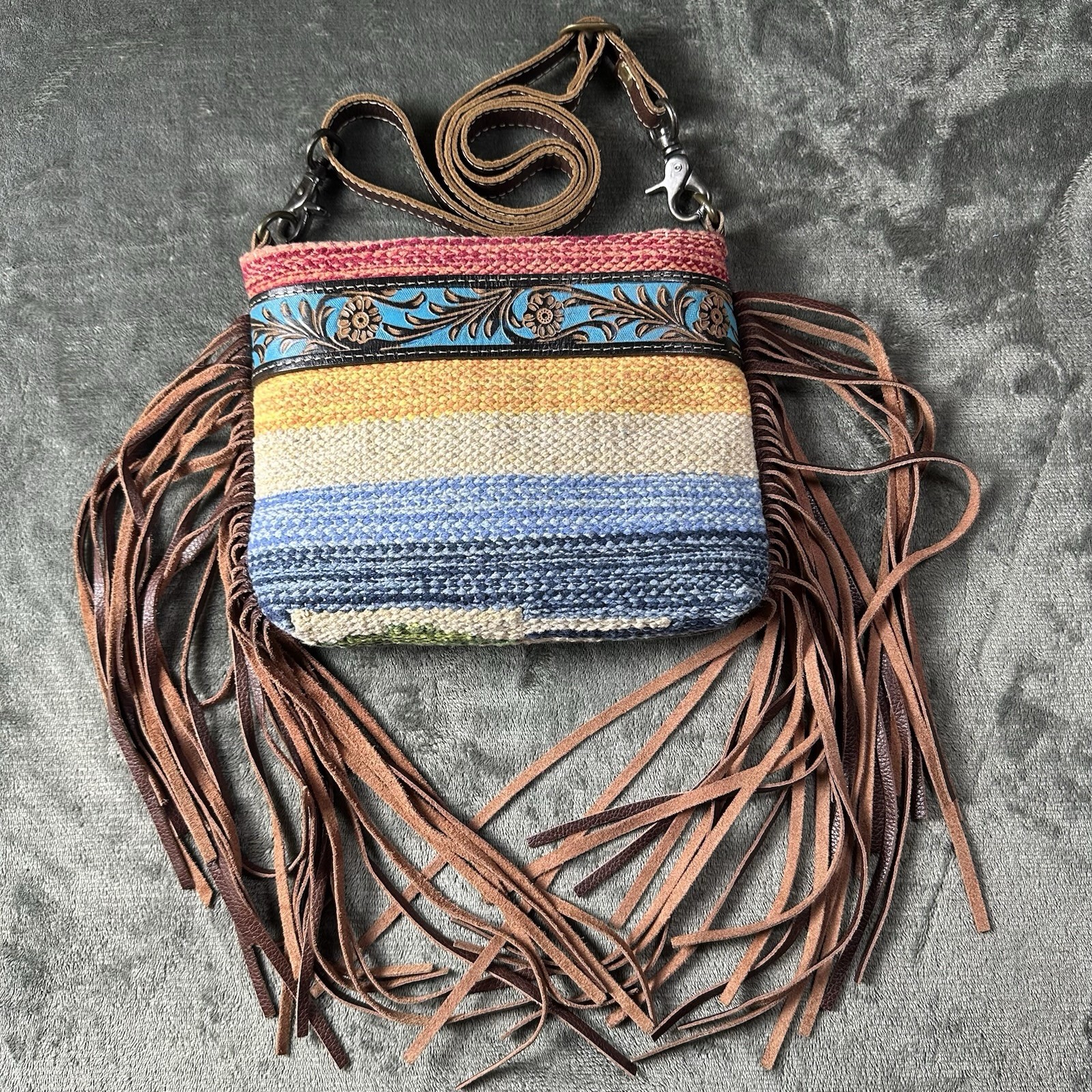 Myra Bag Crossbody Fringe Tooled leather Small