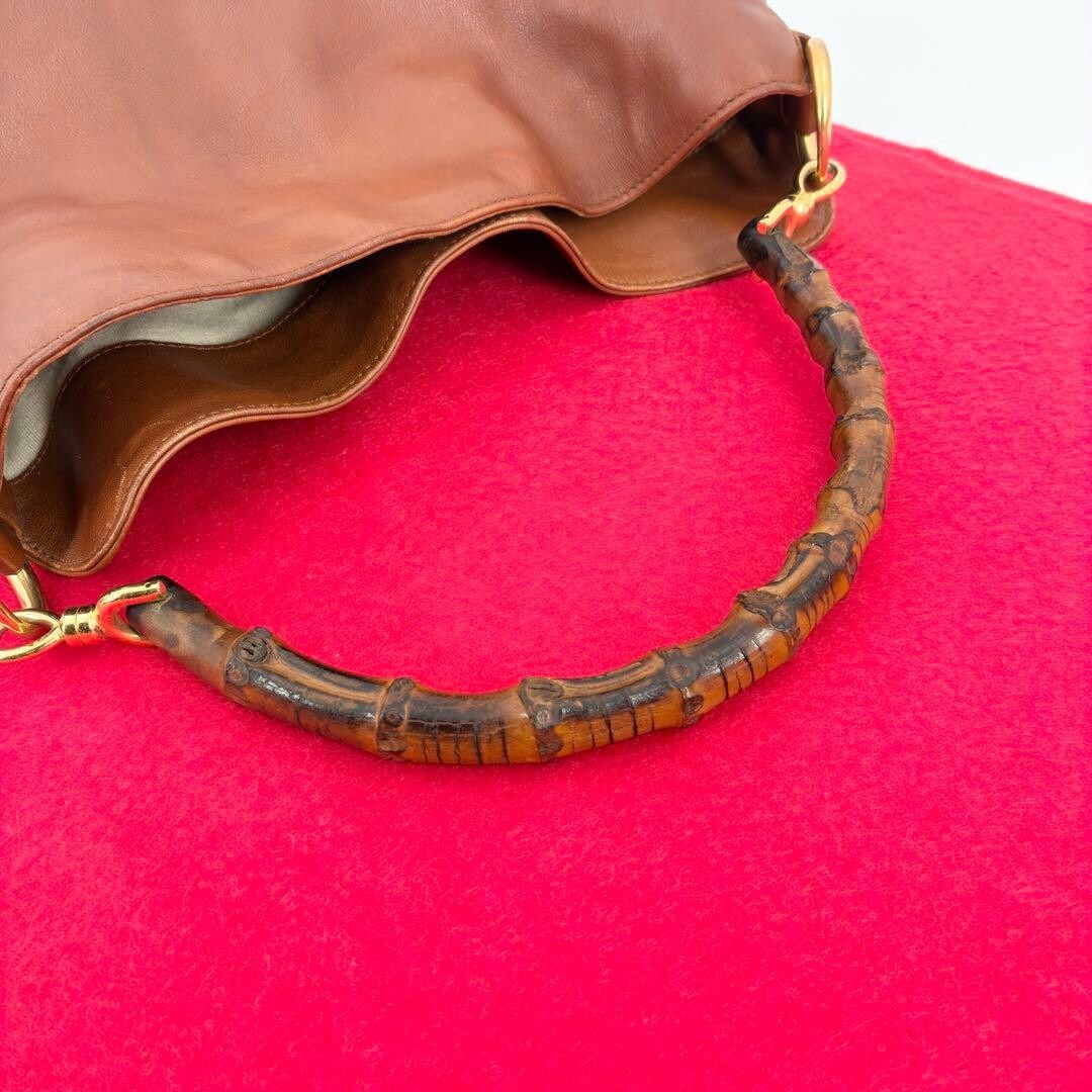 GUCCI One Shoulder Bag Leather Brown Vintage Authentic From Japan