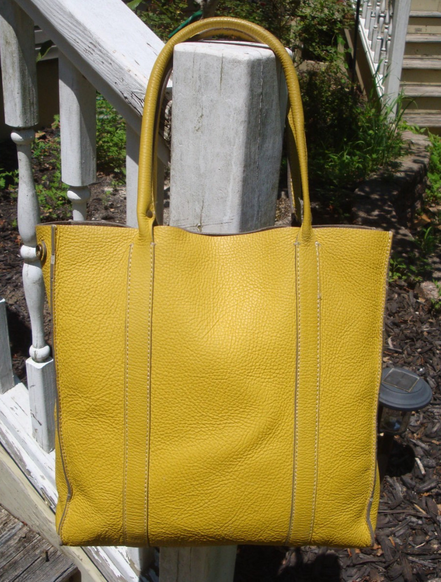 J CREW Distressed Yellow Leather Tote Large Hobo Handbag Boho Borge Garveri