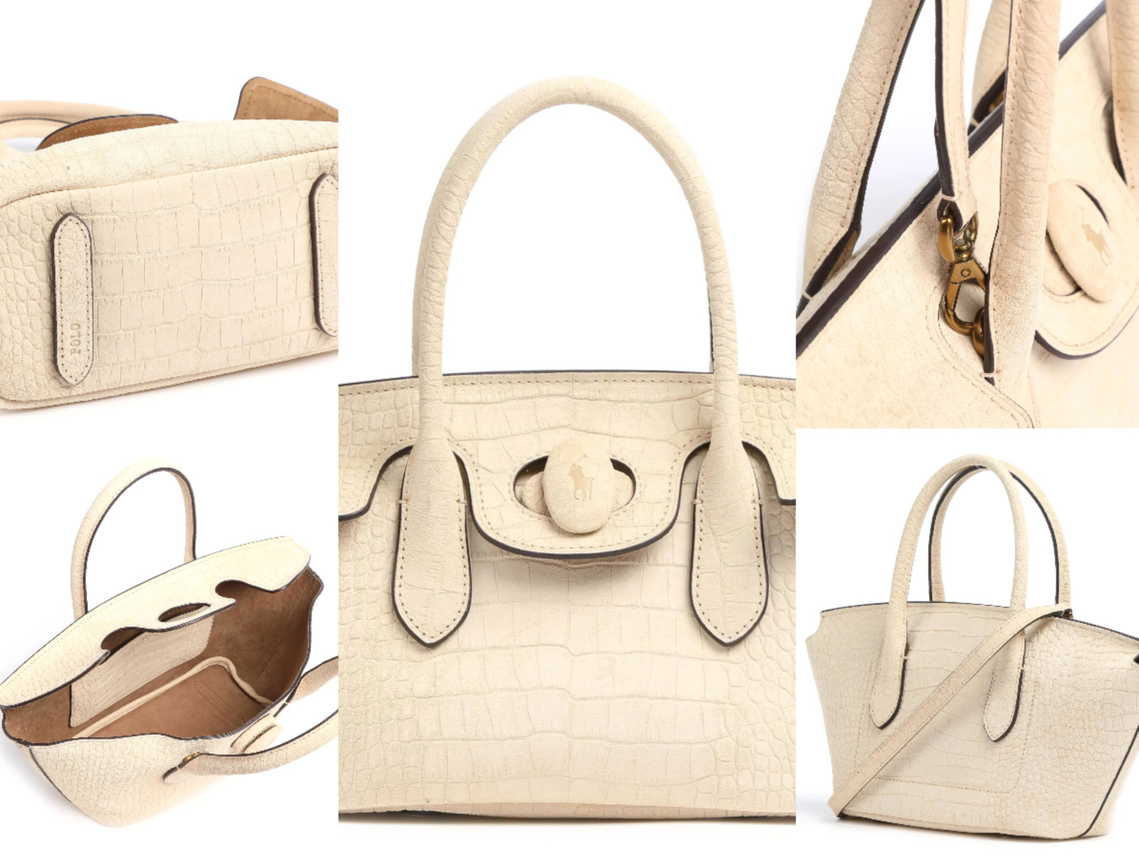 Polo Ralph Lauren Handbag Brushed Leather Croco Print Bag Shoulder Bag