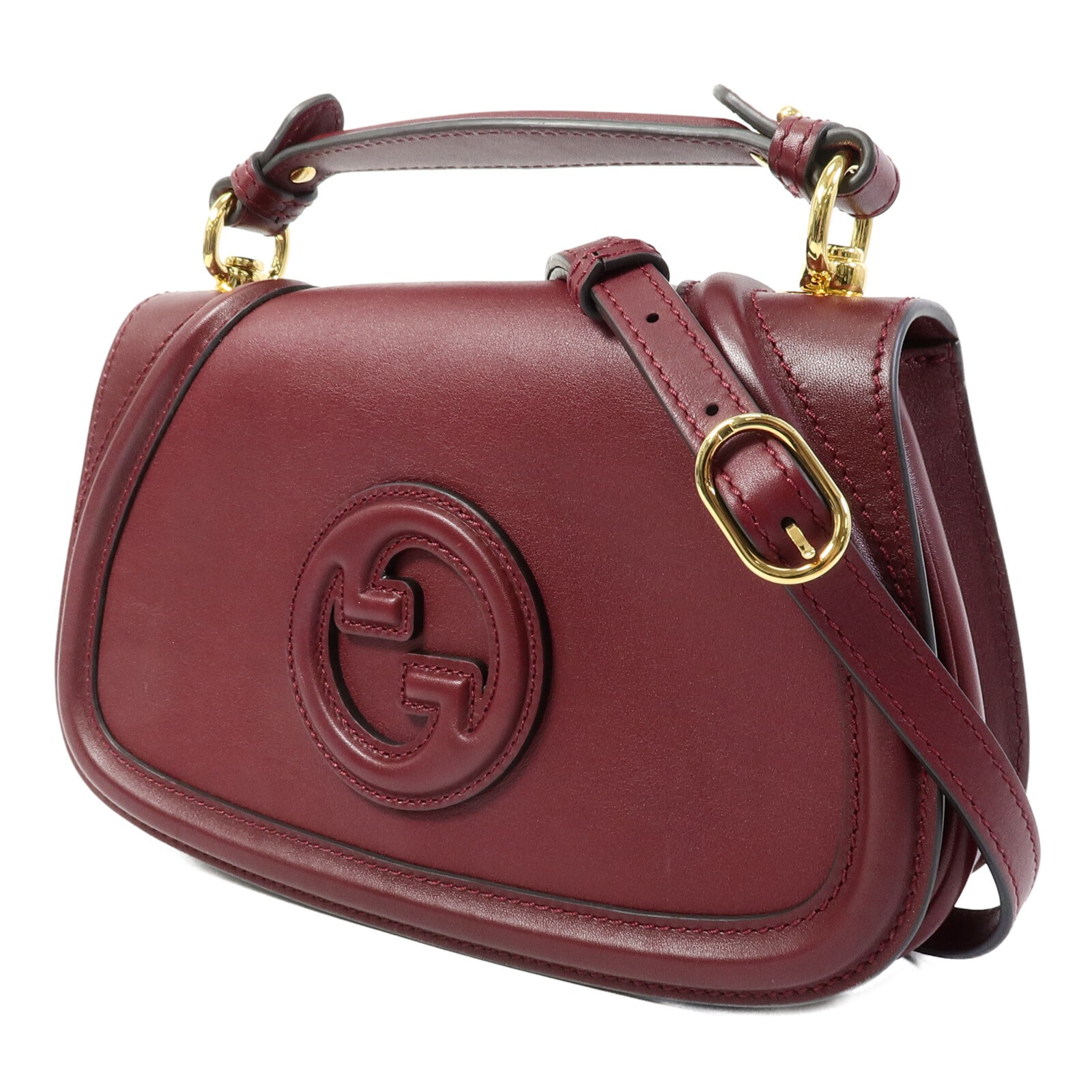 GUCCI GG GHW Medium Blondie 2 Way Shoulder Bag Calfskin Leather Red