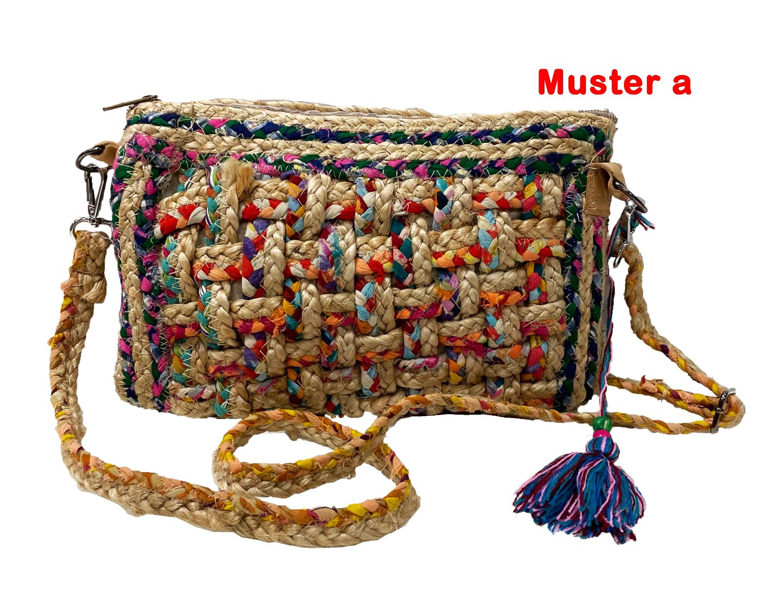 Unisex Beige Straw Rope Rattan Shoulder Bag, Zippered Pockets