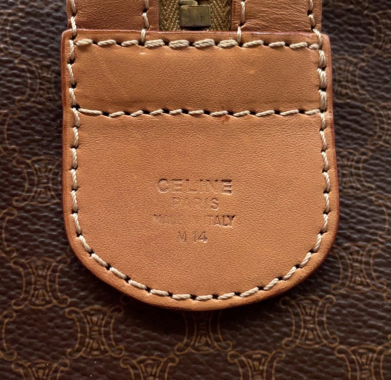 Authentic Celine Macadam pattern PVC leather brown Boston bag 40 w/Padlock
