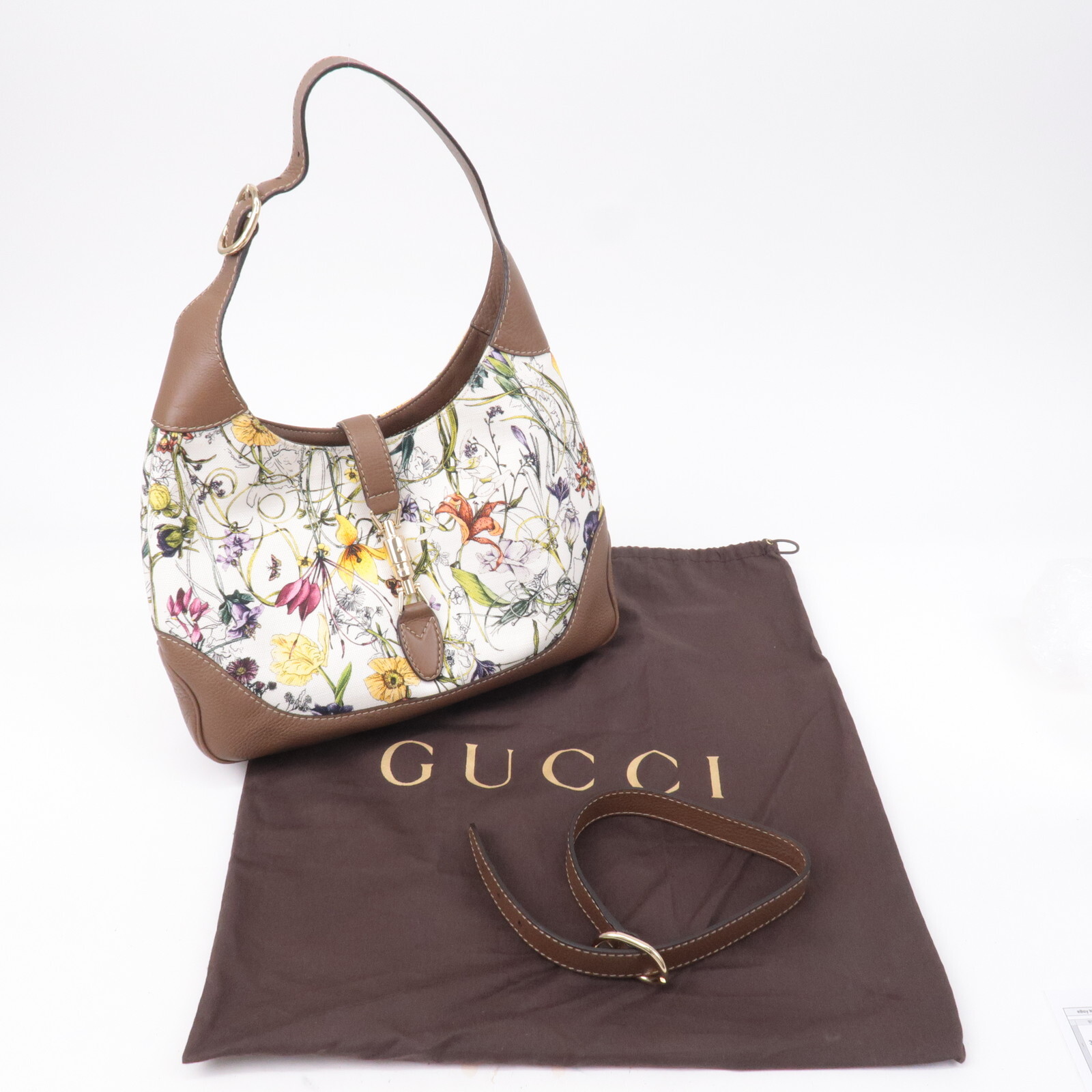 GUCCI New Jackie Flora Shoulder Bag Canvas Leather 277520 Auth Used