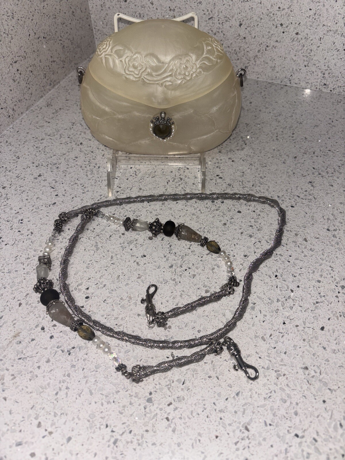 Vintage NWOT Maya Evangelista Resin Purse Handbag Frosted Floral Jewels