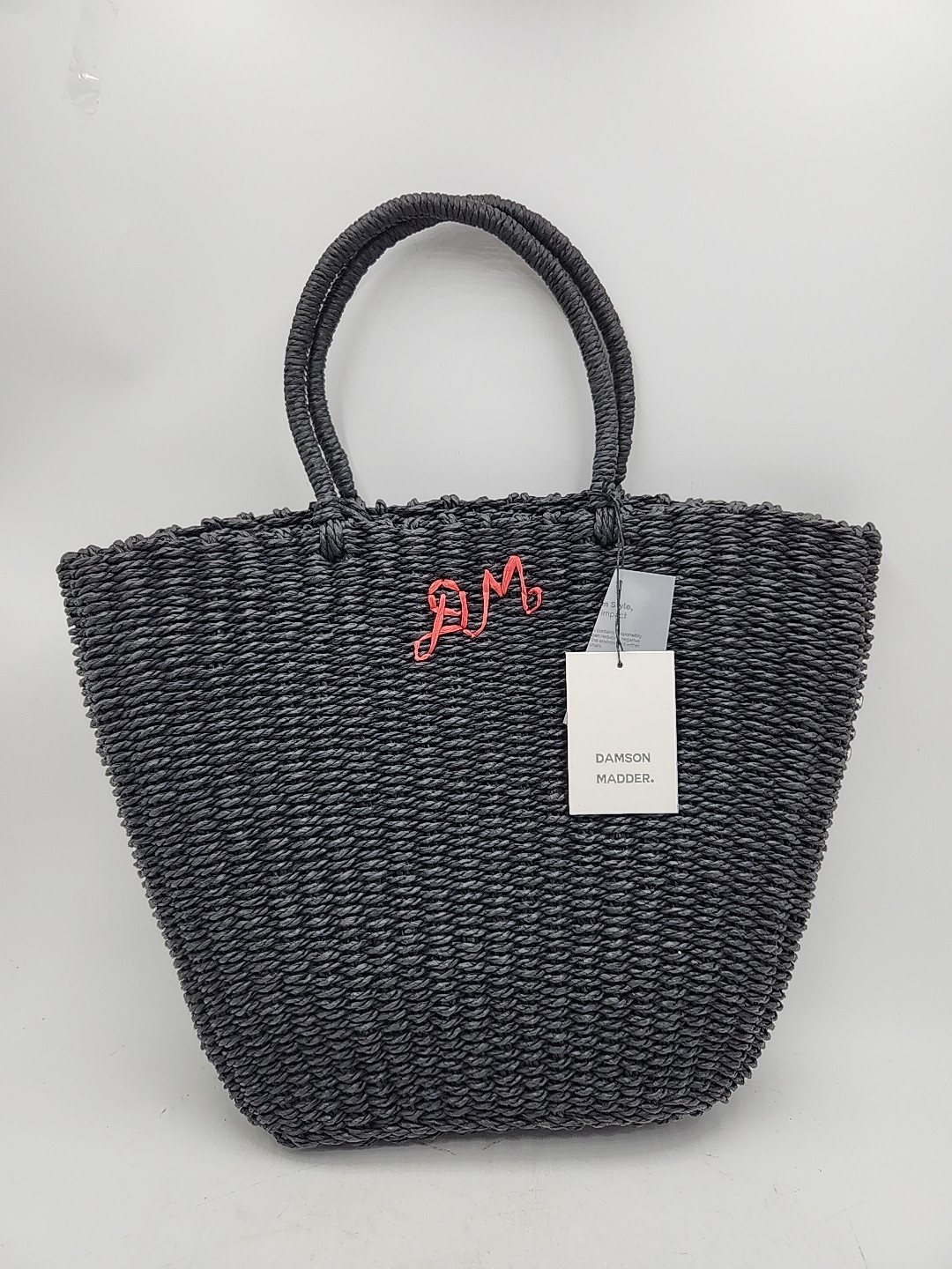 NEW Damson Madder Straw Market Bag with Logo. Black/Red Logo