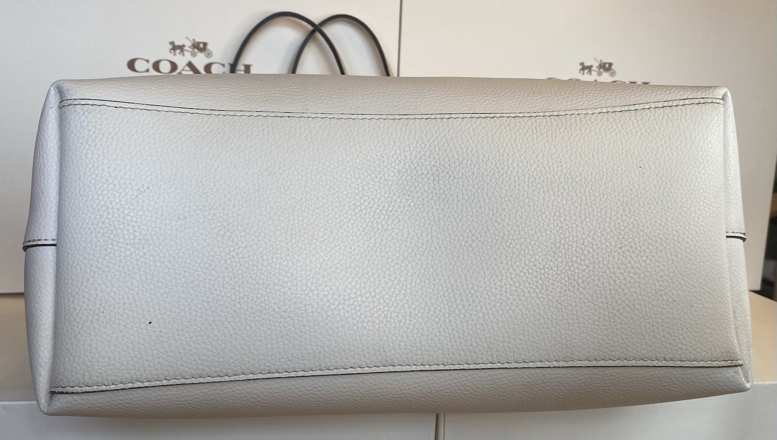 Coach 72673 Town Tote Large Chalk Polished Pebbled Leather Shoulder Bag
