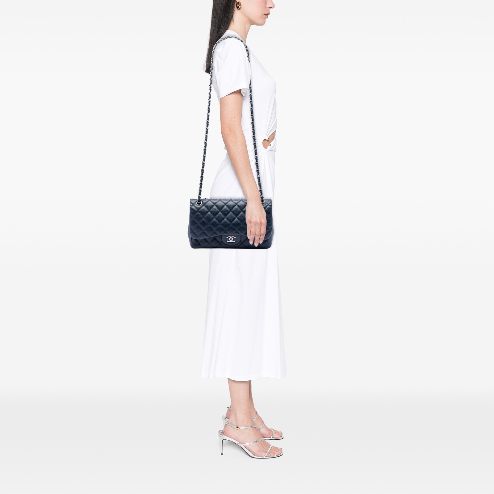 Chanel Jumbo Classic Caviar Double Flap Pre-Loved Shoulder Bag Navy