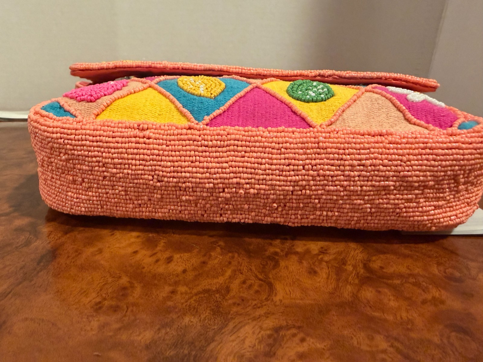 VIRAL NWT Orange Pink Fruit Strawberry Floral Beaded Bag Handmade in India