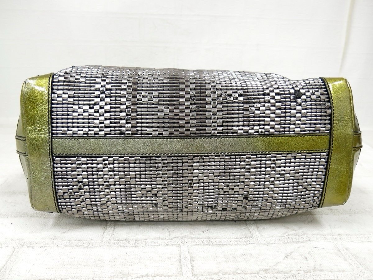FENDI FF Zucca Monogram Woven Metallic Silver ITALY Shopper Shoulder Bag 🩷