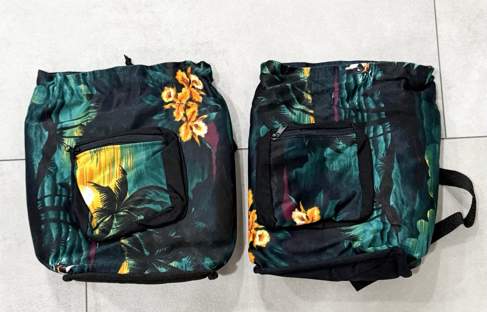 SET OF 2 Hawaiian Palm Sunset SmallCanvas Drawstring Backpack Travel Fashion Bag