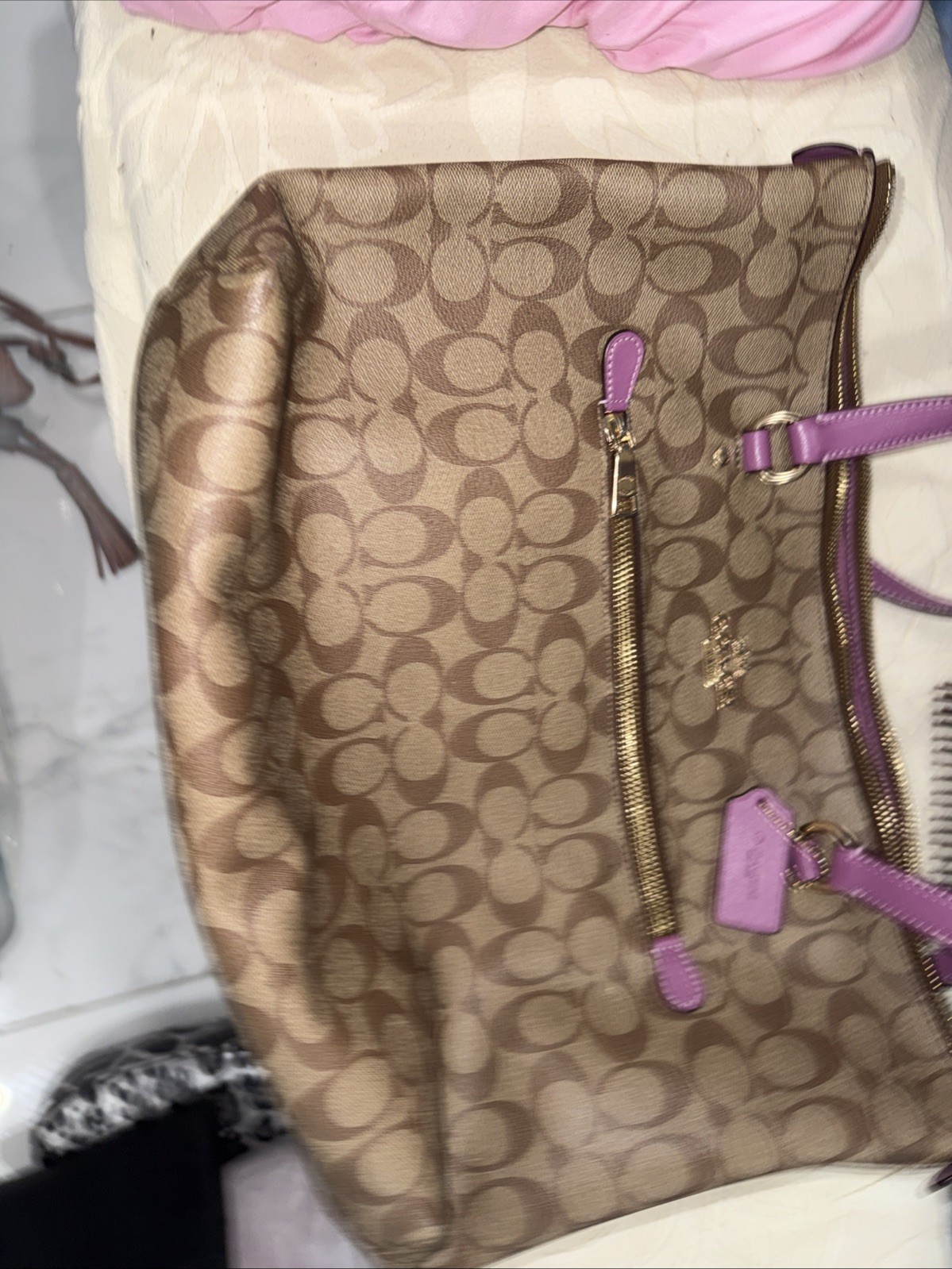 Coach Signature Tote Bag Original Beige/Rosa Purse Handbag Excellent Condition