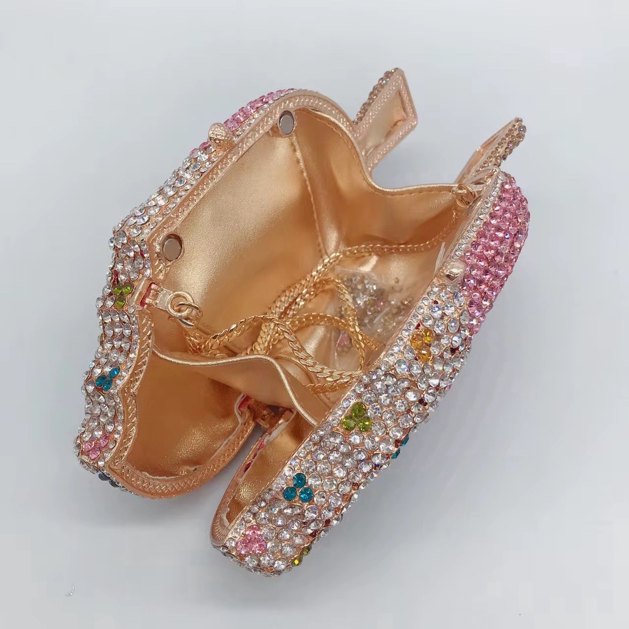 Ice Cream Bar Shaped Rhinestone Clutch w/ Gold Chain Strap Pink