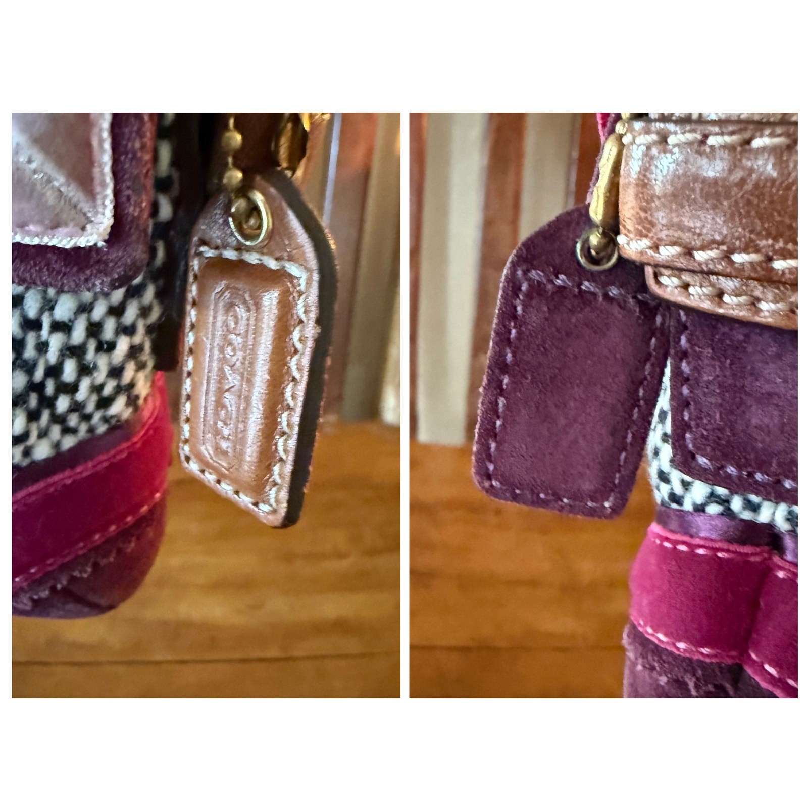 Vintage Coach Soho Tweed Demi Shoulder Bag Purple Suede Velvet Bow Y2K 8F01