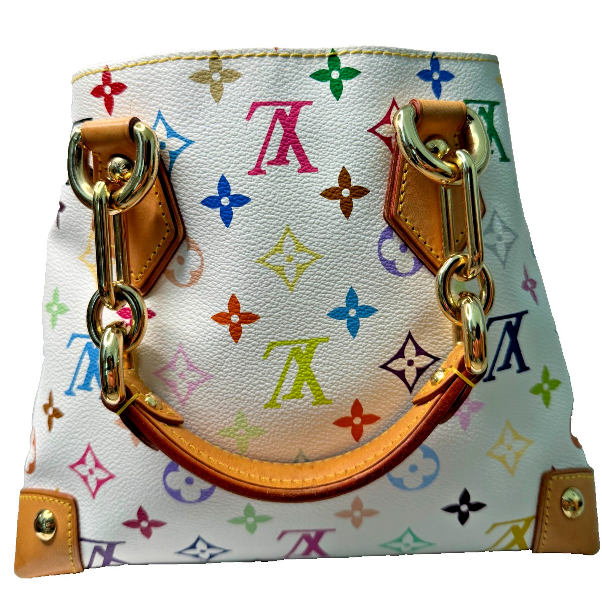 Authentic Louis Vuitton White Multicolor Murakami Audra Handbag LV Excellent