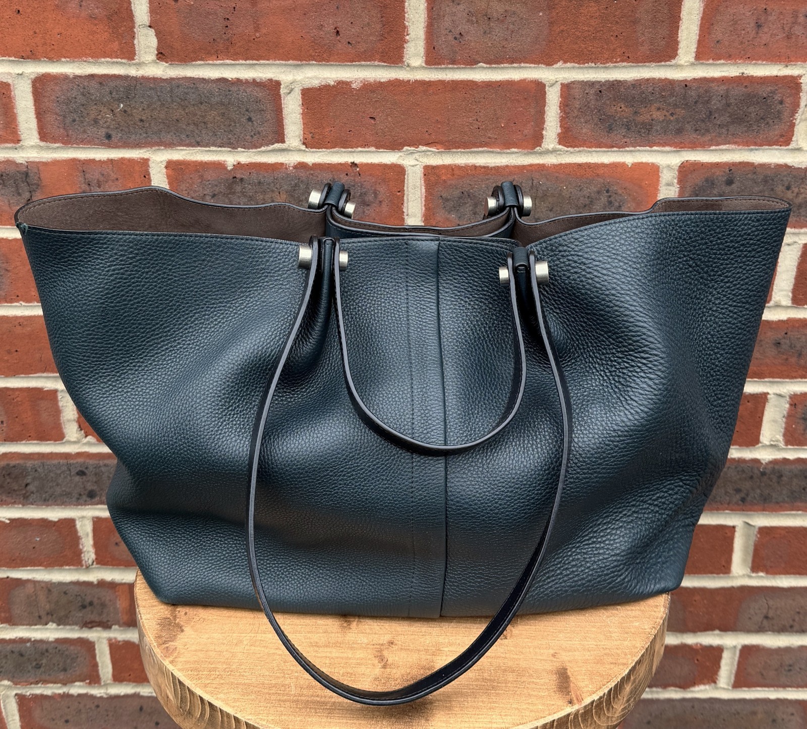 All Saints Ladies Leather ALLINGTON Tote Bag GREEN Biker Bomber Shoulder
