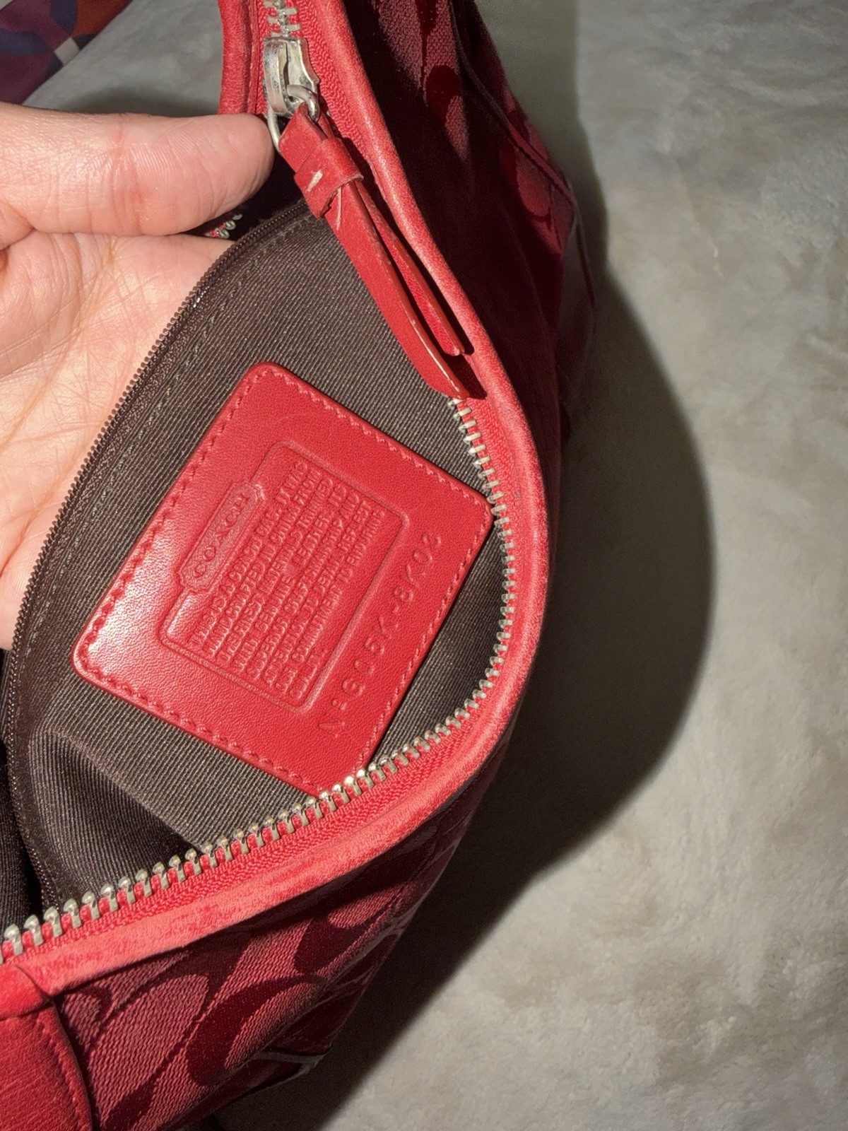 Coach Red Signature Logo Shoulder Bag Silver Hardware Zip Closure Medium