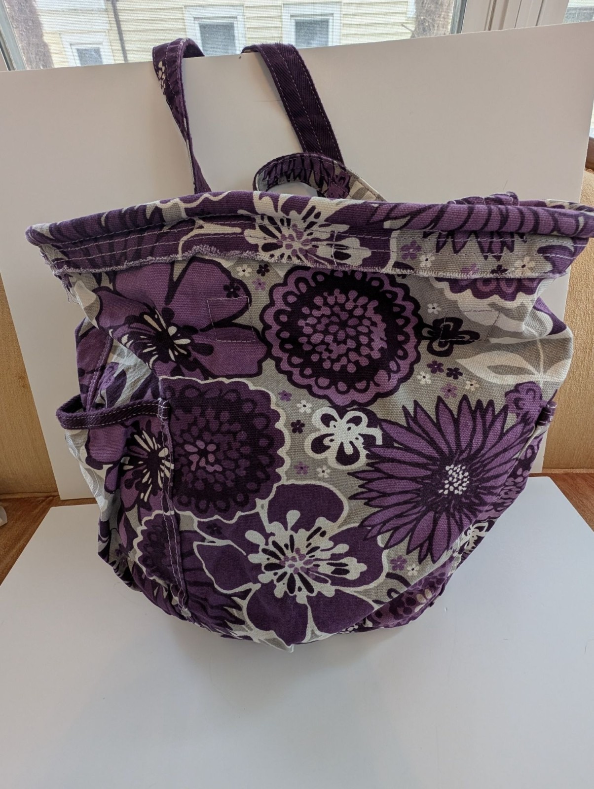 Thirty-One Retro Metro Tote Bag Retired “Plum Awesome Blossom” Canvas Storage