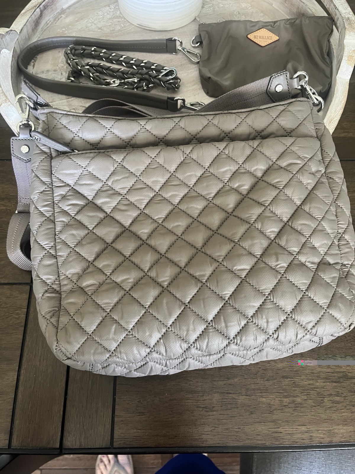 MZ Wallace Crosby Hobo in Morning Dove w/ silver hardware all 3 straps included