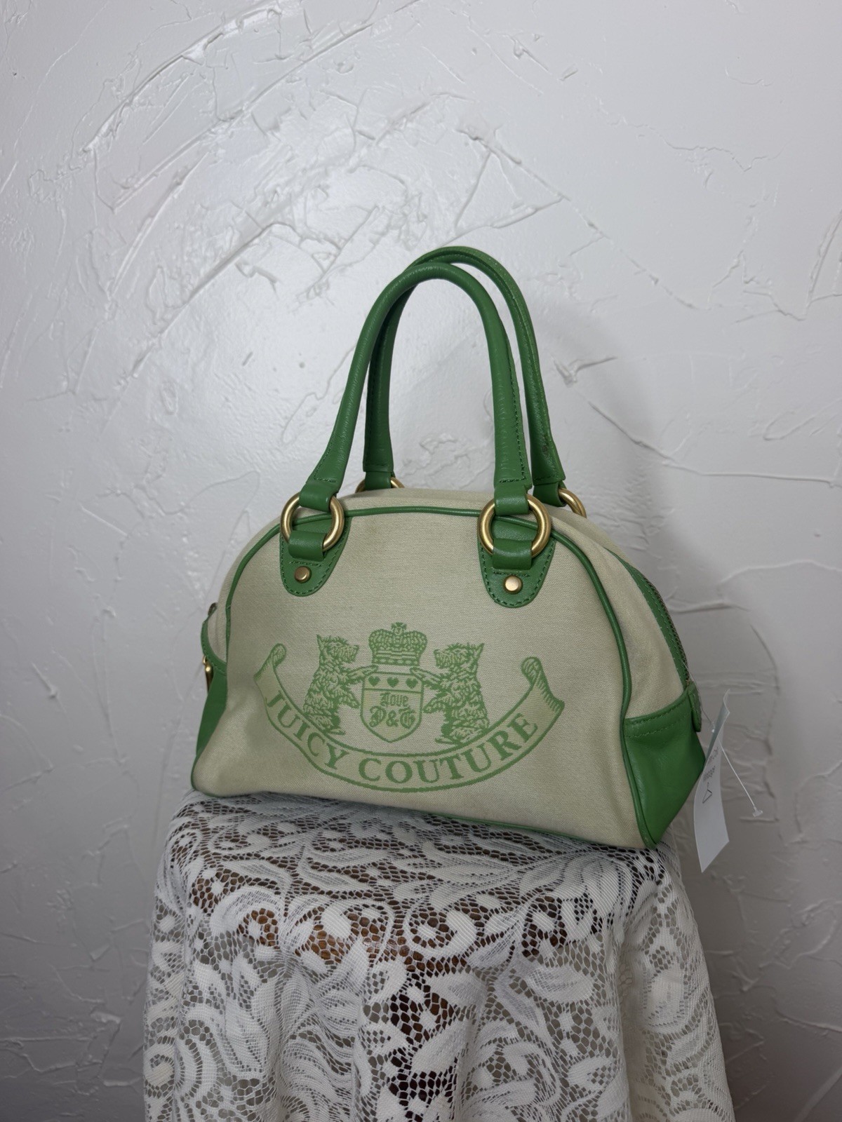 Vintage Juicy Couture Lady Juicy Lime Green & Pink Bowler Bag