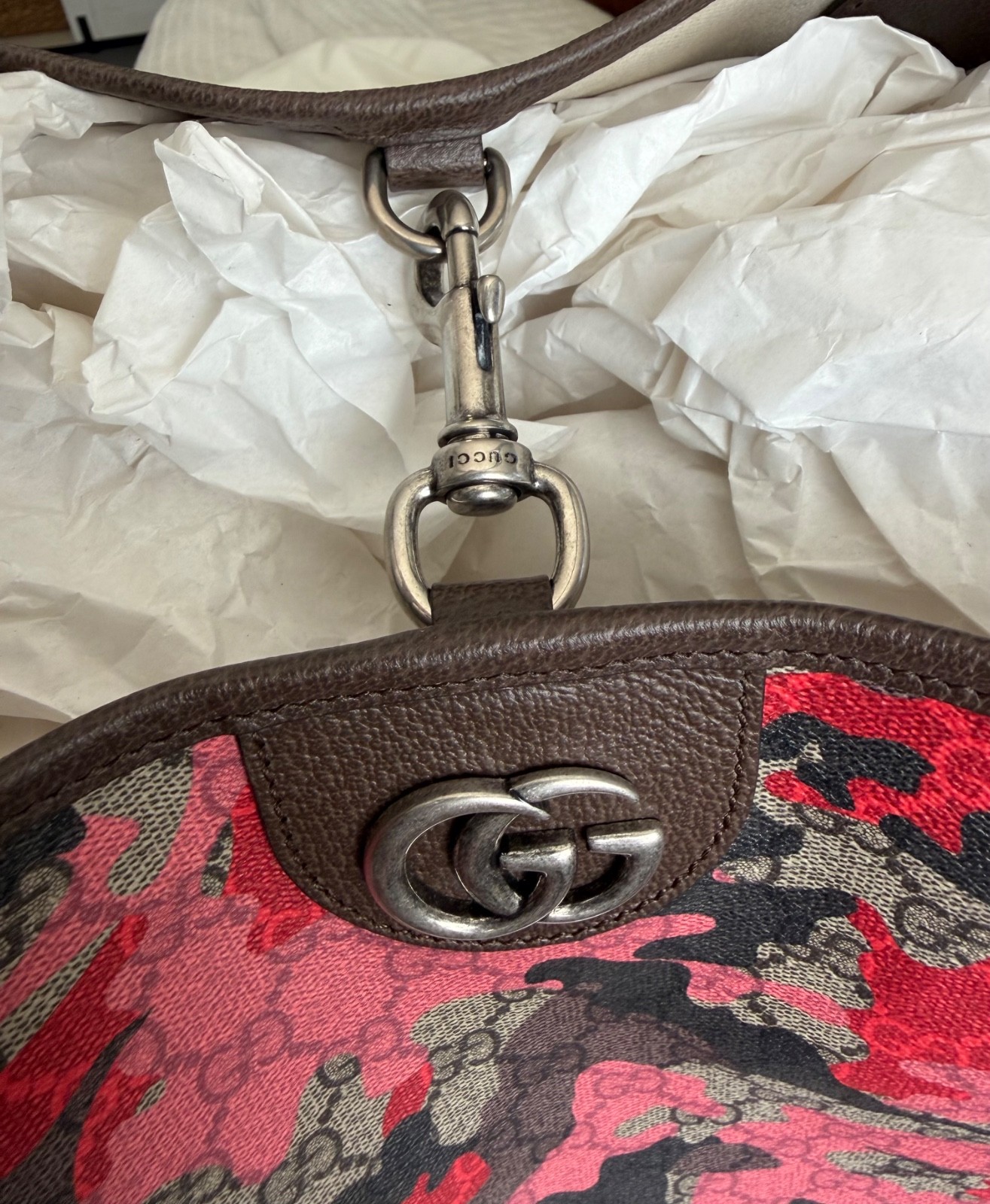 Gucci Large GG-Pattern Tote in Red/Pink Camo NWT