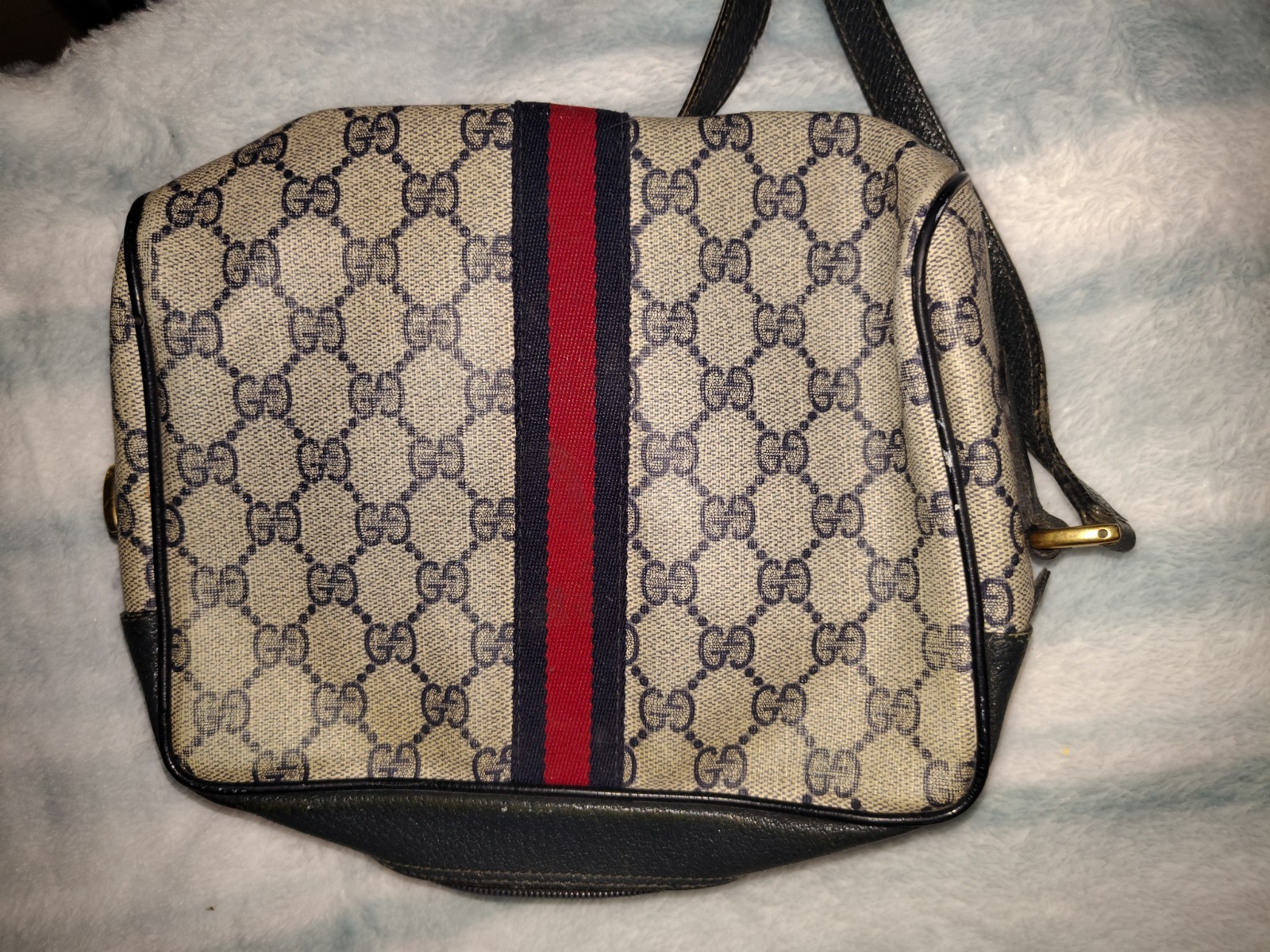 Gucci GG Pattern Web Stripe Shoulder Bag, Zip Closure, Gold Hardware