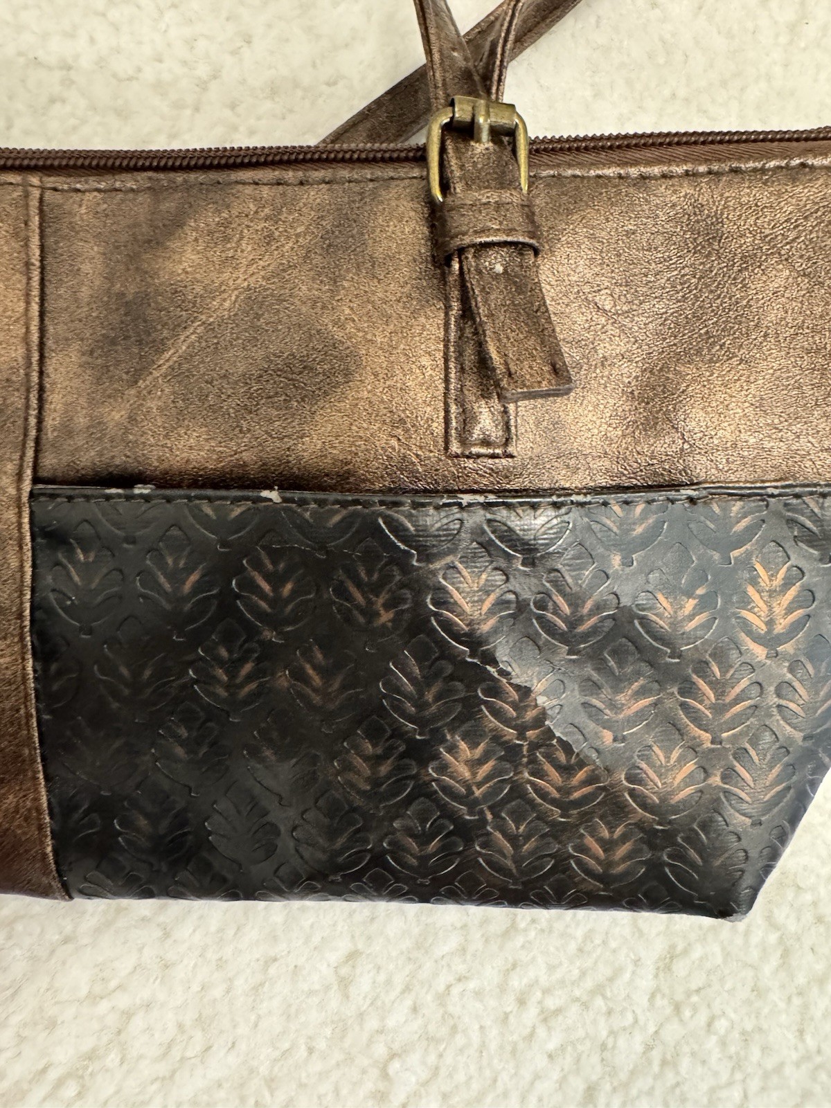 Braciano Brown Floral Shoulder Bag Zip Top Double Handles Lined Inner Pockets