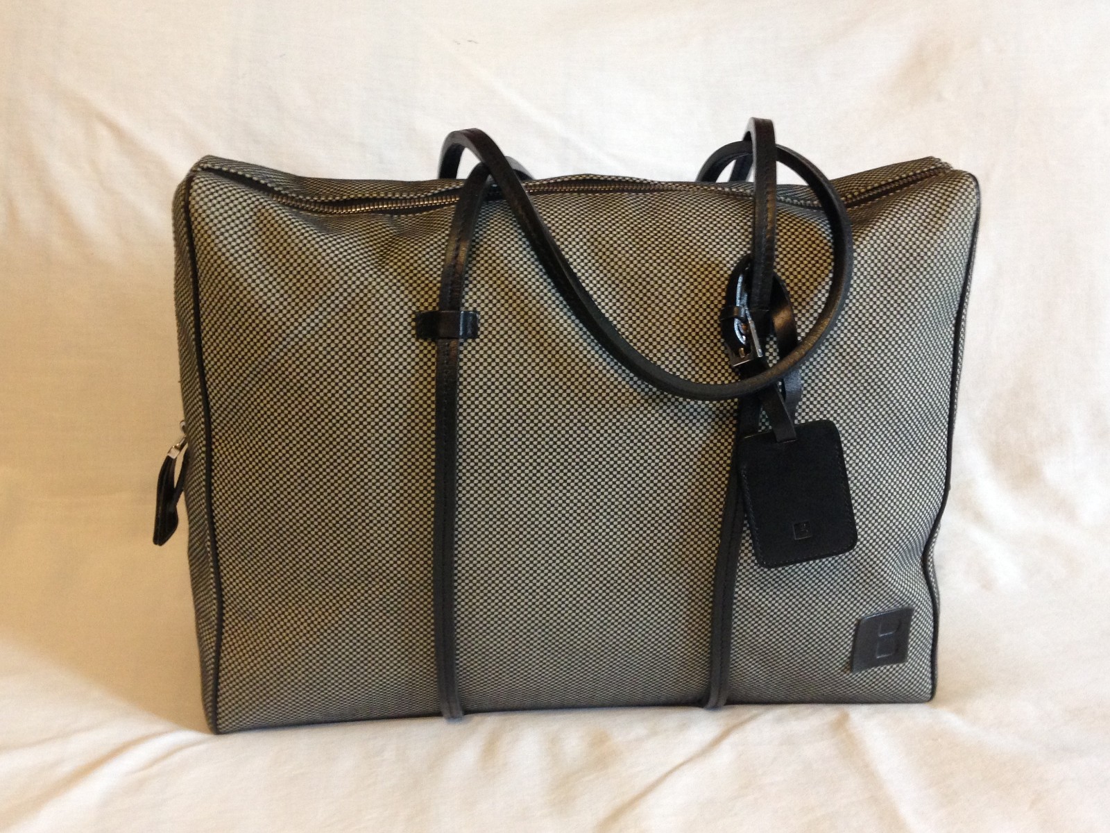 BALLY BLACK & WHITE MICRO-CHECK CANVAS /LEATHER TRIM TOTE SHOULDER HANDBAG