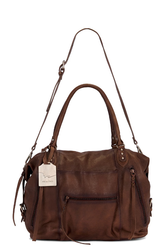 New Authentic Free People Emerson Tote Espresso – Zipper Pockets Durable