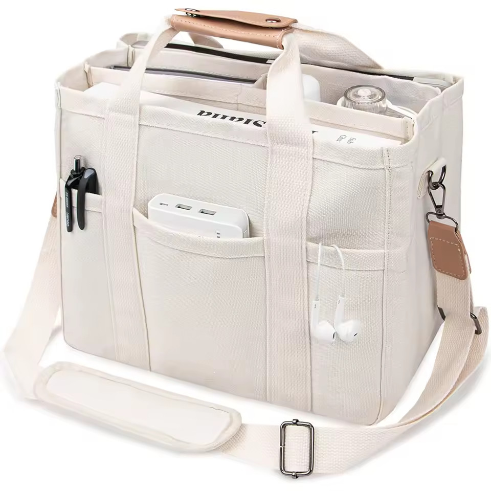 Large Women’s Canvas Tote Bag Multi Pocket Shoulder Messenger Work School Travel