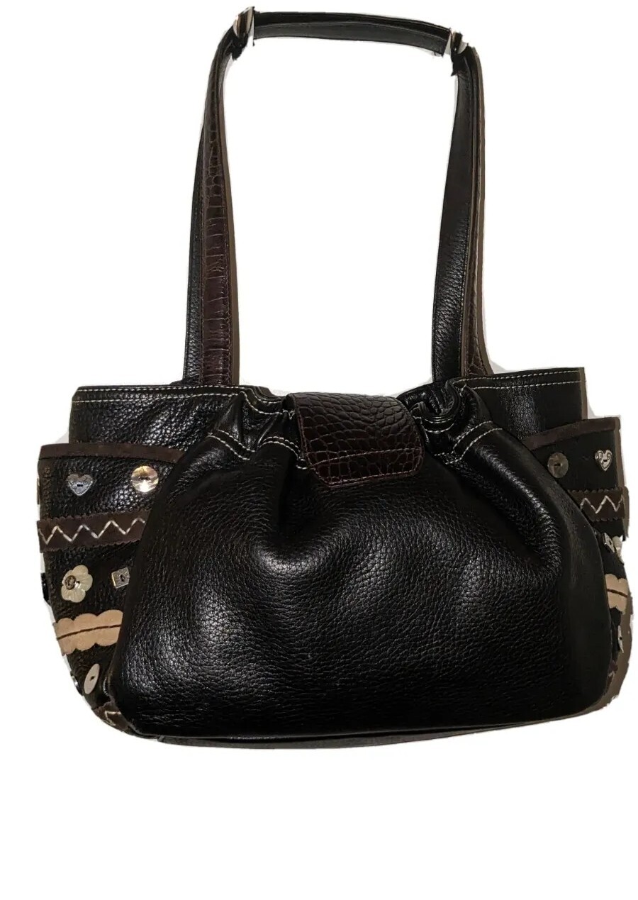 Brighton Black With Brown Trim Leather Shoulder Purse In Gentle Used Conditions