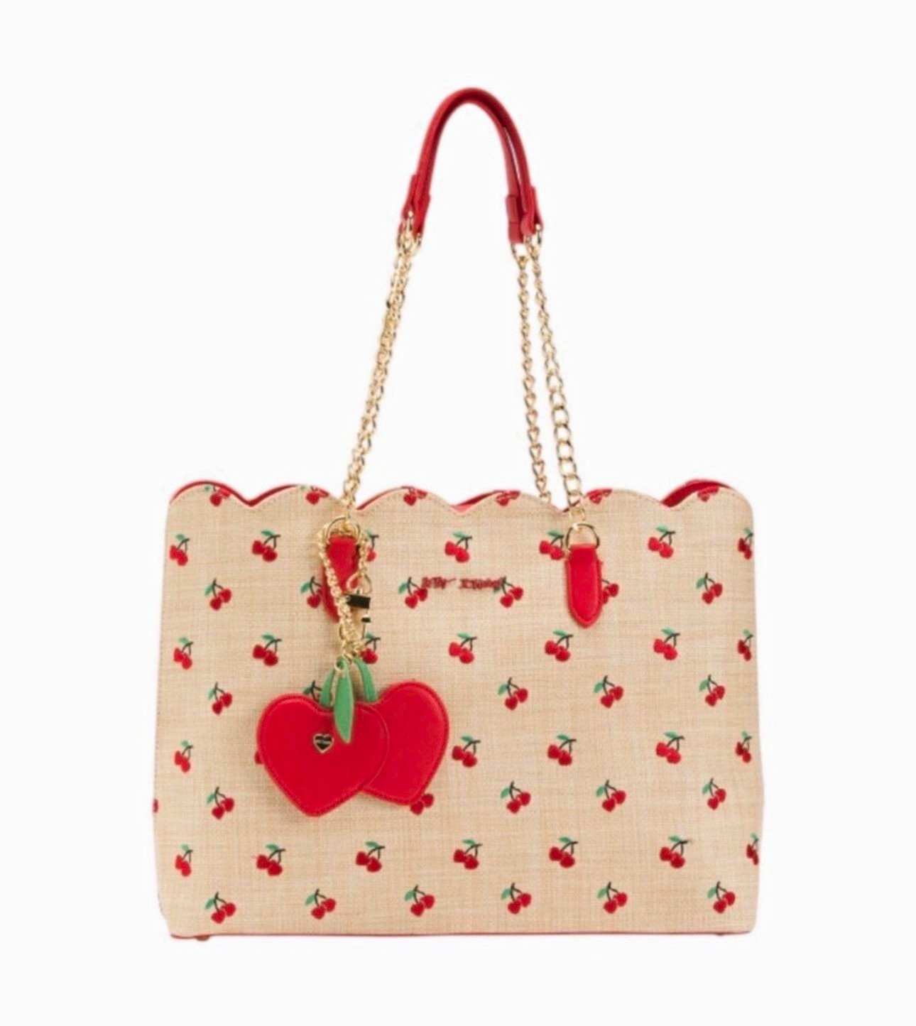 BETSEY JOHNSON Cherry Print Tote Bag w/ Chain Strap & Heart Charm – NWT