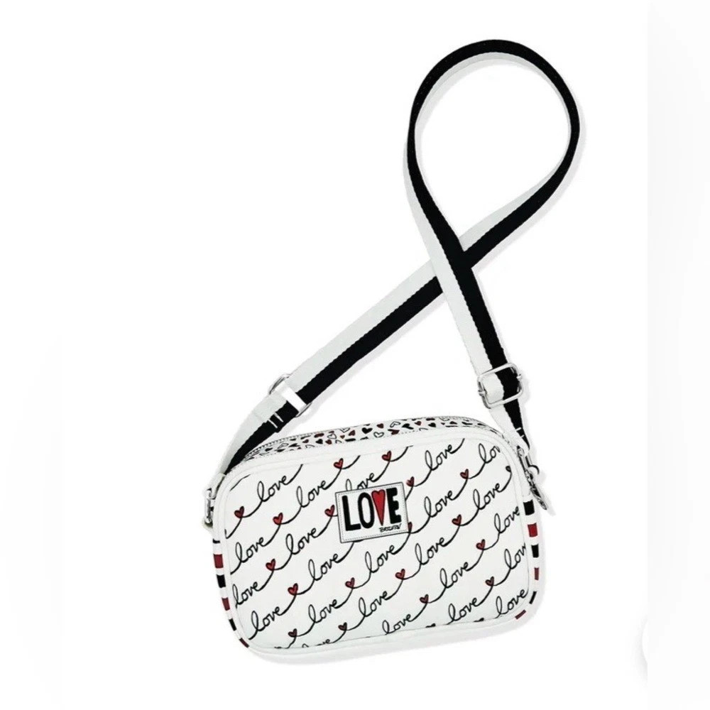 Brighton Red Black & White Canvas LOVE Scroll Hearts Crossbody Shoulder Bag