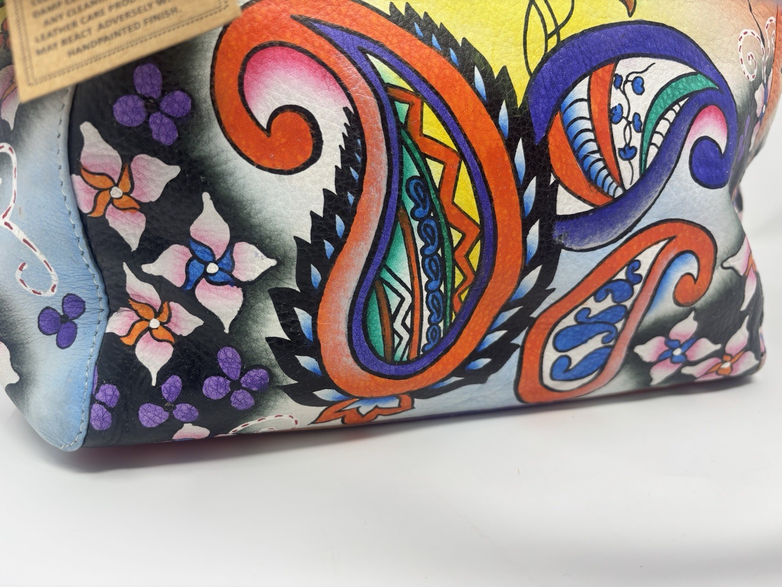 NWT Sukriti Kalkota Hand Painted Leather Tote Purse Floral Paisley Artisan Boho