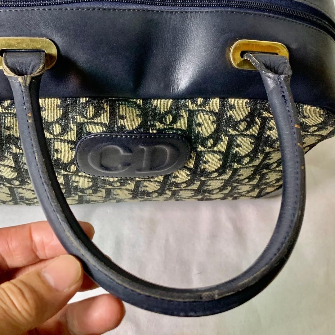 Christian Dior Trotter Boston Handbag Canvas Leather Navy W27cm H16cm D14cm