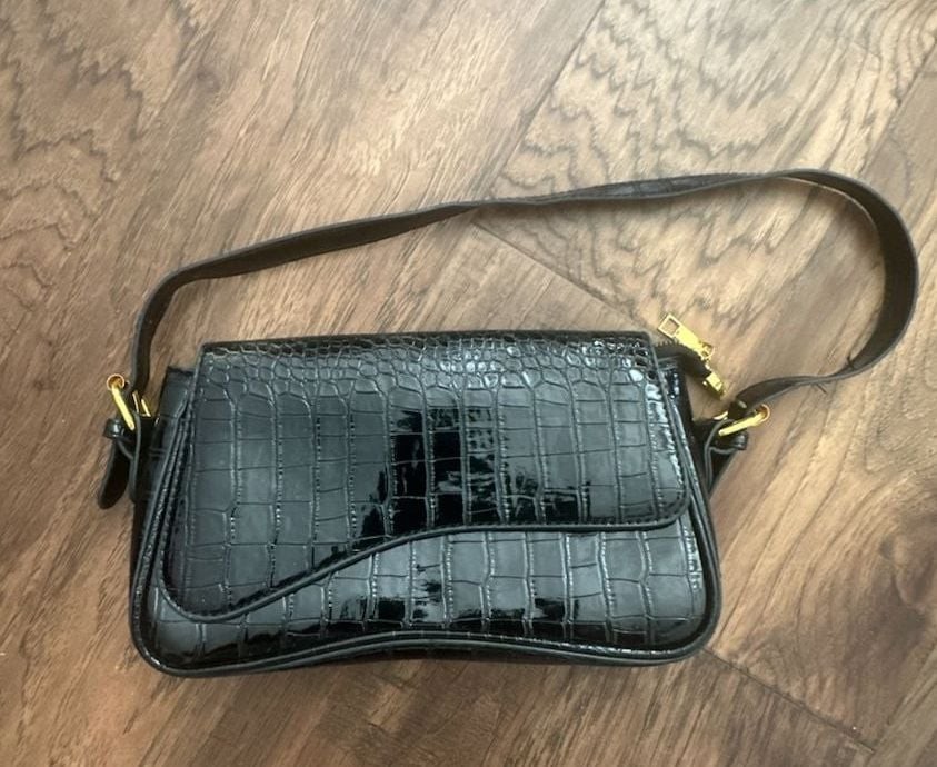 Black Crocodile Embossed Patent PU Leather Y2K Style Small Shoulder Bag
