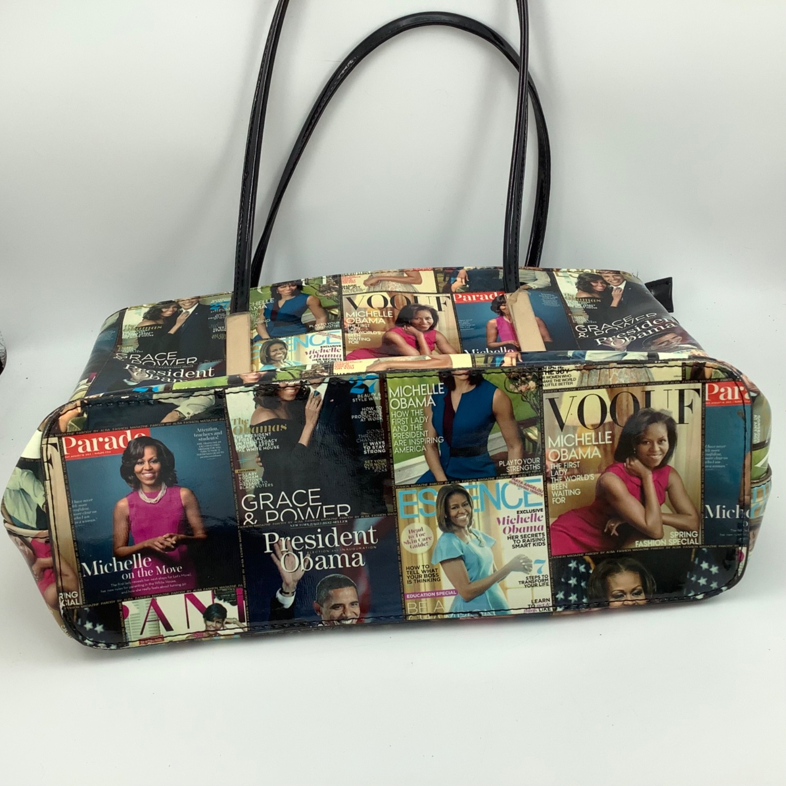 Michelle Obama Magazine Cover Collage Print Bag Purse Glossy Vinyl