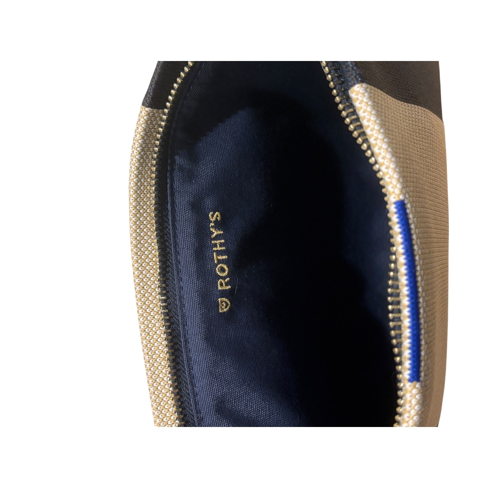 Rothy’s The Essential Pouch Wristlet — Navy & Cream Colorblock Stripe, Washable