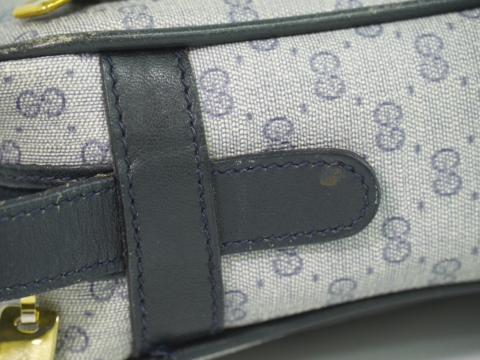 GUCCI Micro GG Canvas Shoulder Crossbody Bag Gray Navy