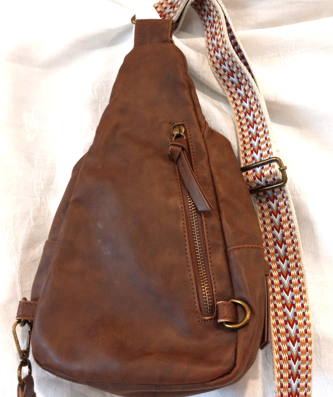 Crossbody Satchel Faux Leather Antique Gold Tone Hardware