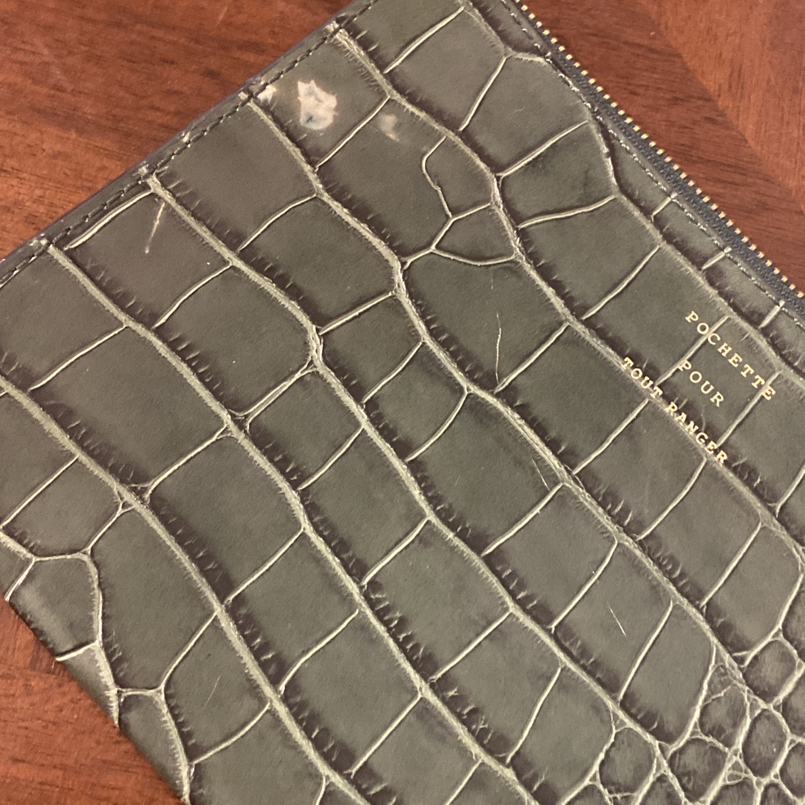 & Other Stories Paris Atelier Leather Croc Embossed Clutch Flat Pouch Bag