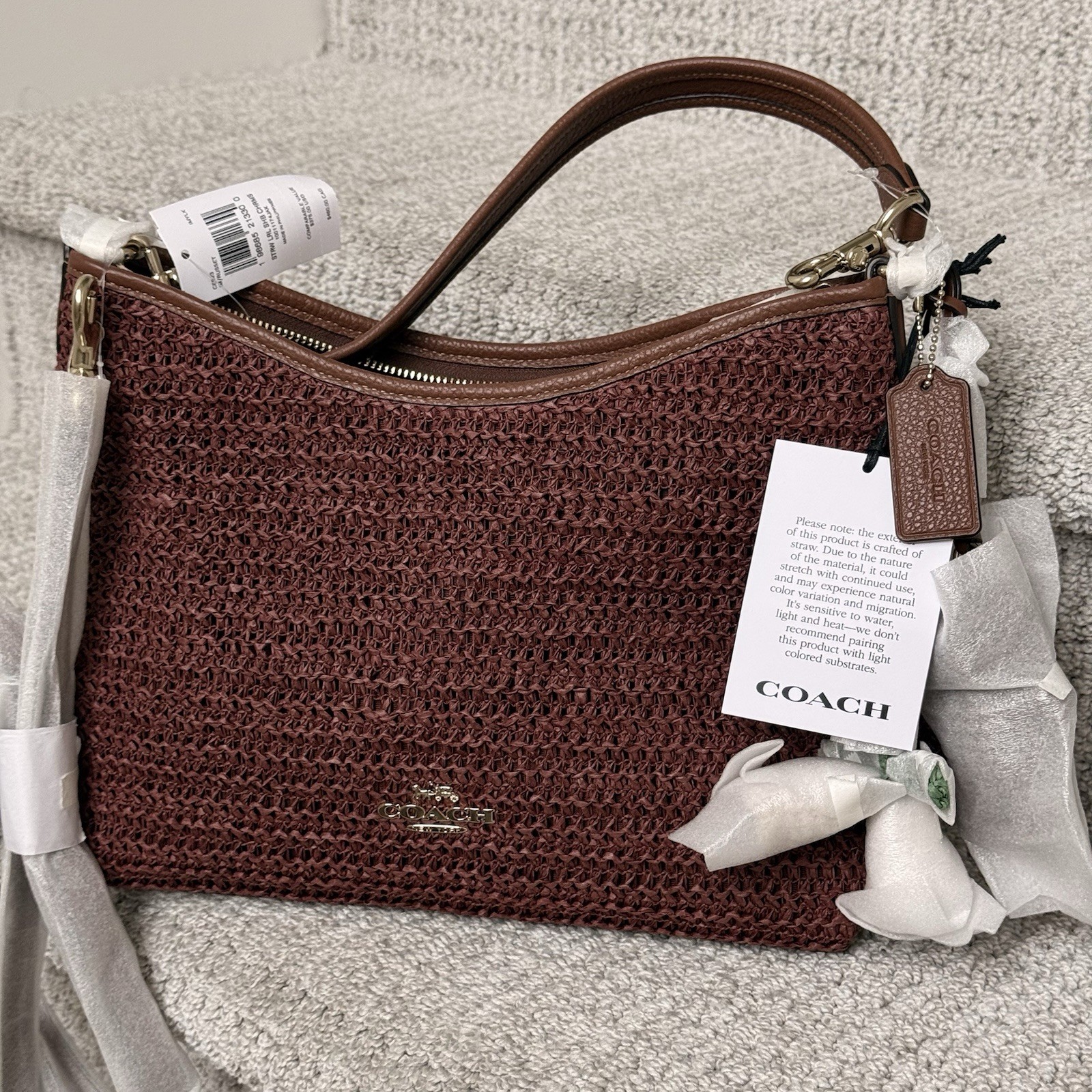NWT 🌾 Coach Laurel Shoulder Bag With Charms CES23 Straw/Gold/Russet Brown