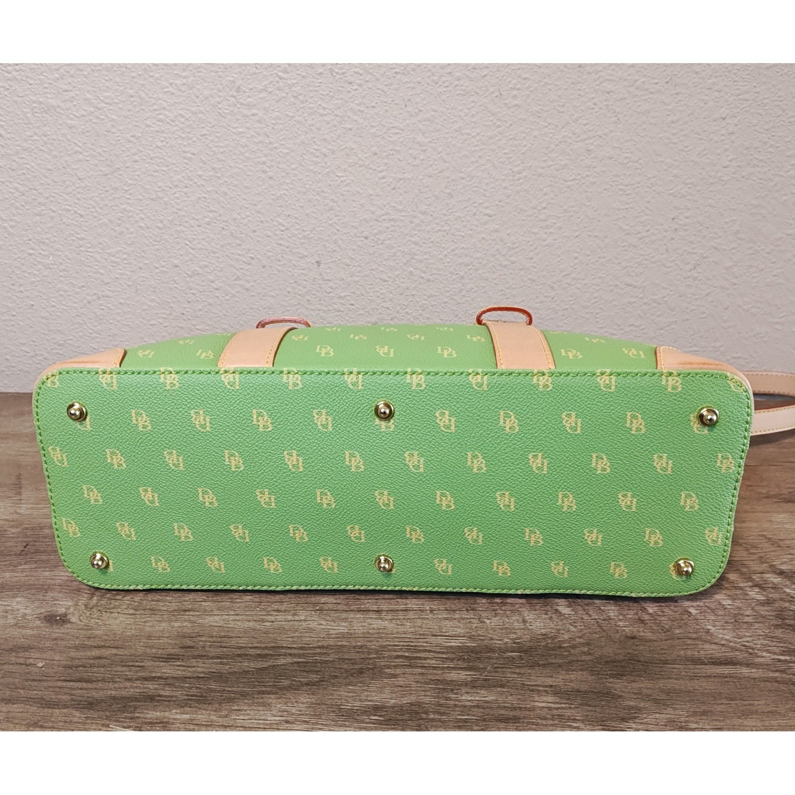 Dooney & Bourke Satchel Womens Large Lime Green Monogram Leather Trim K7354488