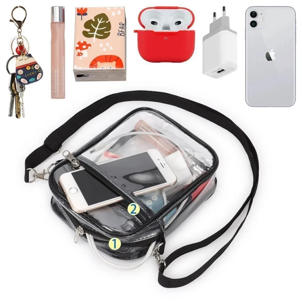 Clear Purse Stadium Approved Clear Bag See Through Zipper Crossbody Shoulder Bag