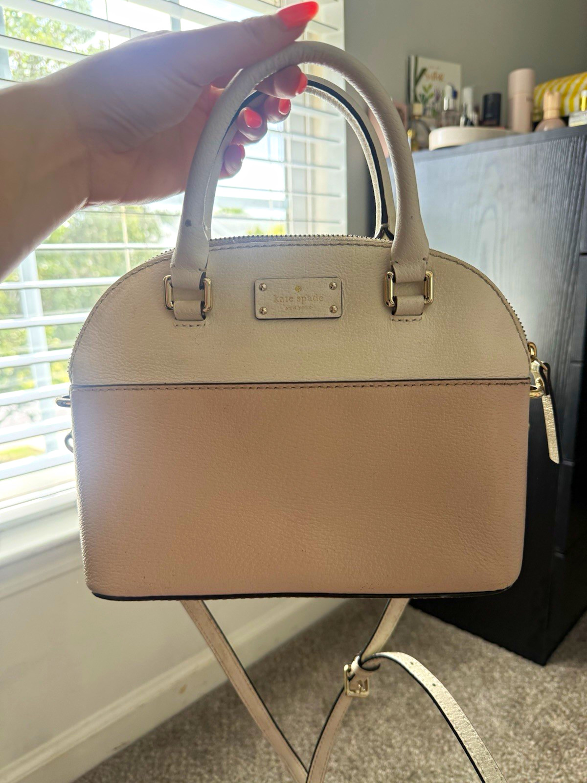 kate spade new york Beige/Pink Satchel Top Handle Zip, Detachable Strap