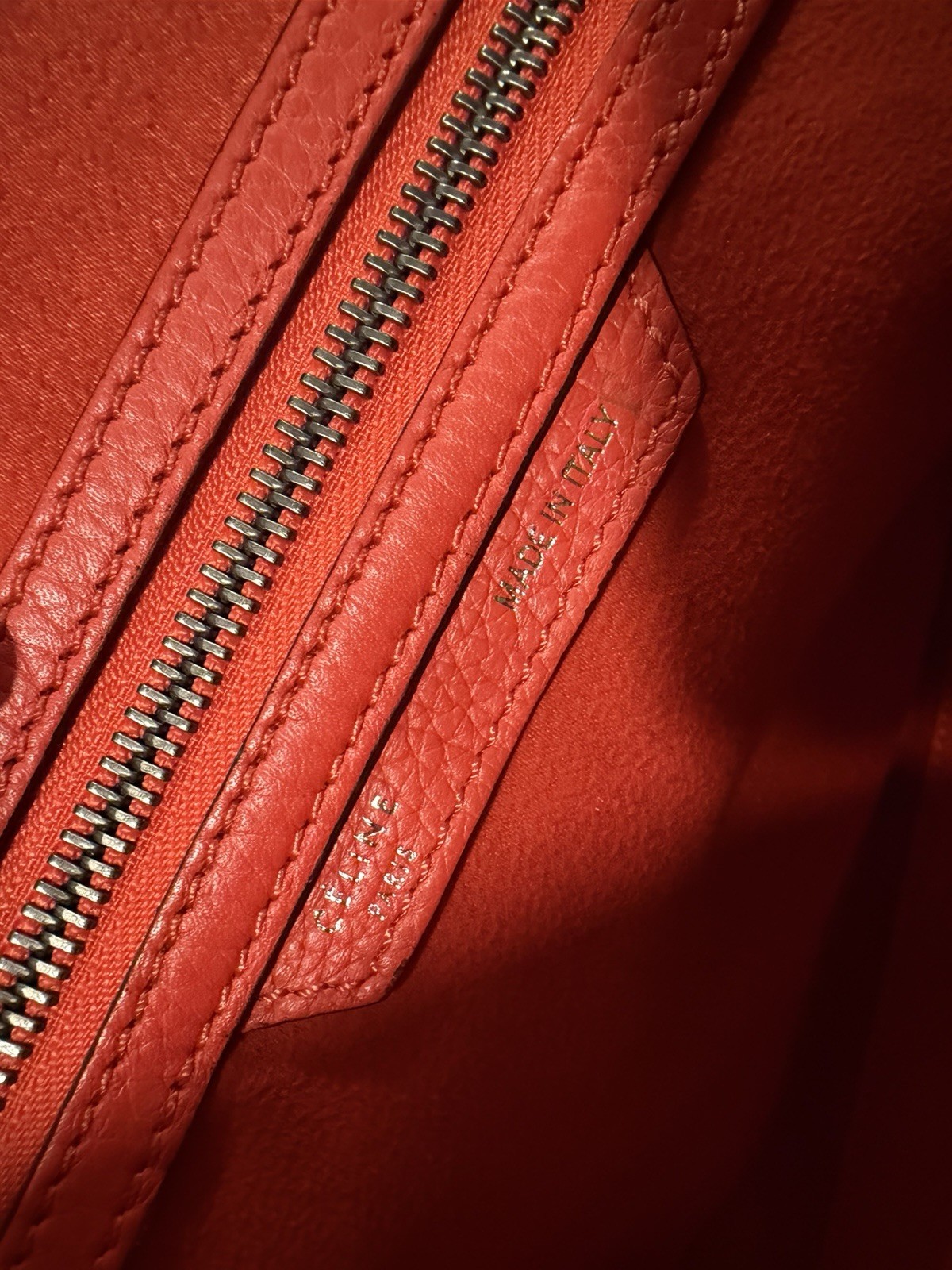 CELINE Luggage Pebbled Satchel Top Handle Zip Silver Hardware
