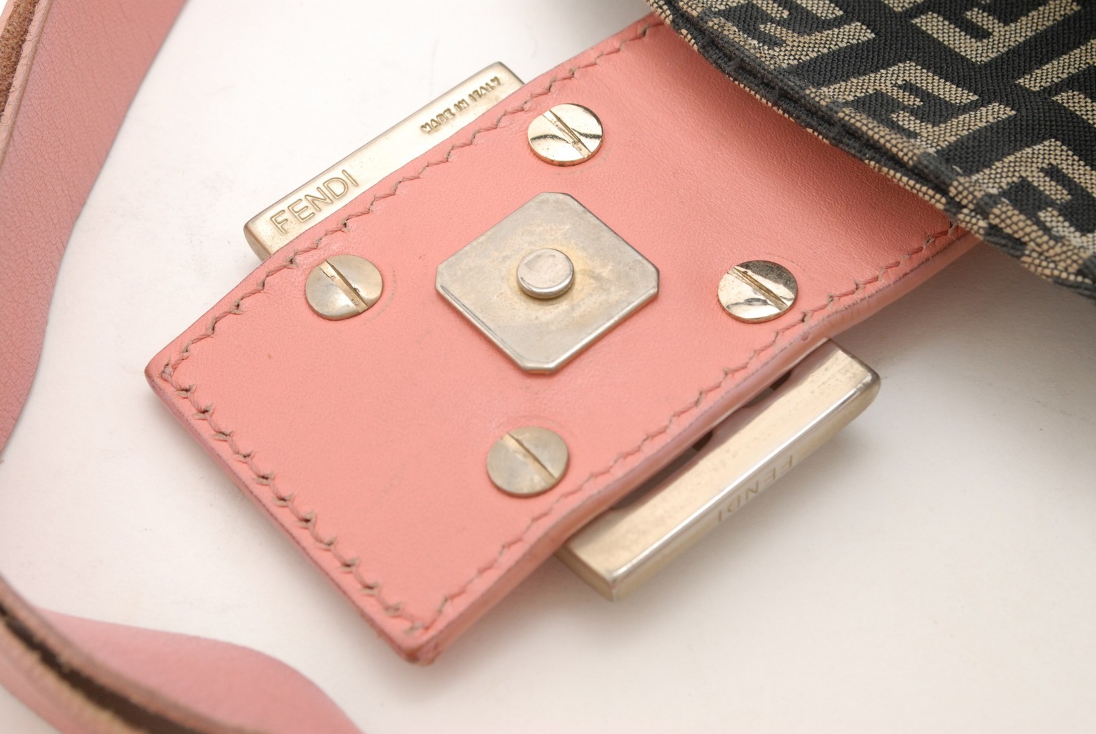 FENDI Zucchino Shoulder Bag Black Pink Canvas