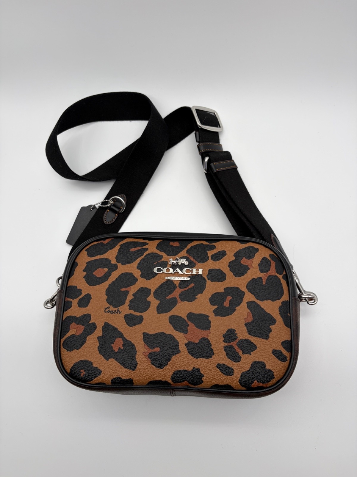 COACH Jamie Camera Bag With Leopard Print Leather Light Saddle Black CC759