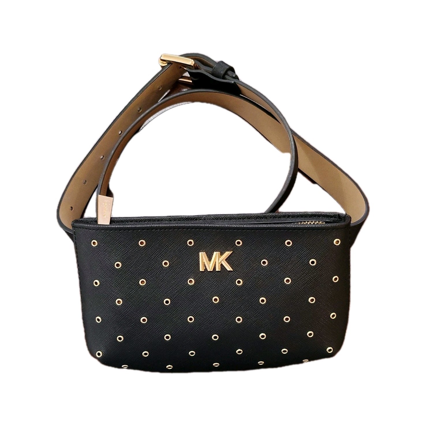 Michael Kors Black Belt Bag Waist Pack Zip Pouch Gold Hardware Grommets